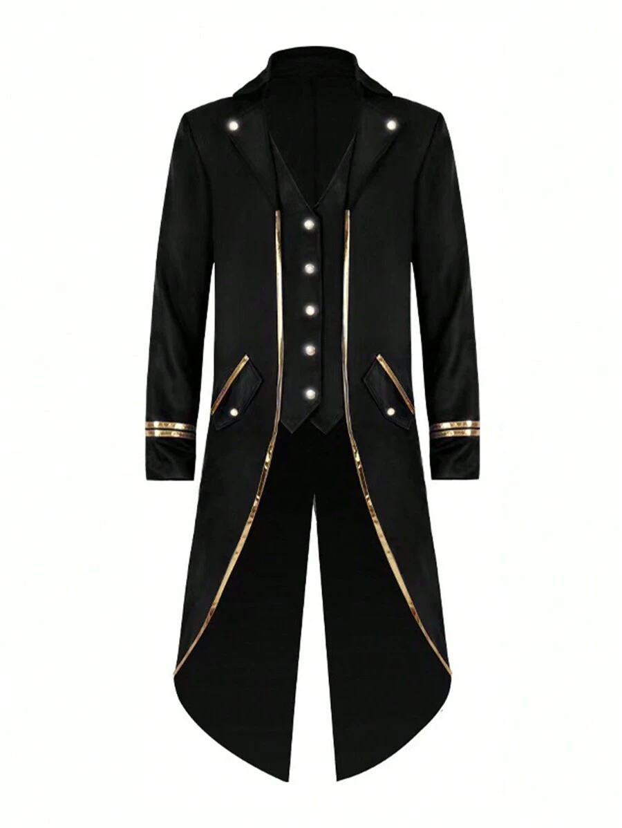 Men's Steampunk Victorian Era Jacket Gothic Tailcoat Costume Vintage Tailcoat Viking Renaissance Pirate Attire, Halloween Jacket - Black - View 1