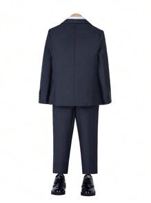 男童四件套西装，包括燕尾服、正装、花童服、婚礼西装外套、马甲、裤子和领带，深灰色，尺码6-16岁