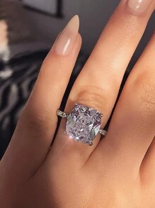 MOONSO 優雅浪漫枕形切割4爪方形鑽石戒指女式，婚禮/訂婚/派對/求婚禮物