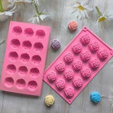 1/2/3pcs 15-Cavity Mini Rose Silicone Mold, Suitable For Making Mini Flower Shaped Soap, Wax Blocks, Plaster Fragrance Stone, Crystal Epoxy Decorations And Other Craft Items - Pink - View 3