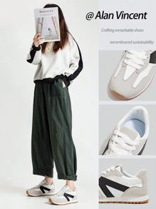 Alan Vincent [Light Freedom Series] White And Black Shoes For Women 2025 New Style Flat Shoes Comfortable And Fashionable Running Shoes Casual Sneakers Women Office Outdoor Shoes Ladies Shoes Cortez Student Girls Shoes Everyday All-Match Cortez Shoes - White - View 5