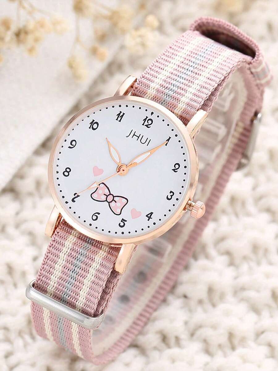 1pc Canvas With Girls Cute Cartoon Digital Children's Watch Return To School