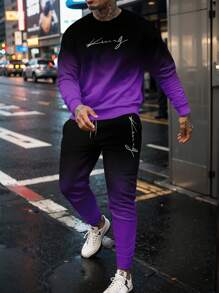3D数码印花圆领卫衣和裤子套装，男士秋季服装，舒适服装