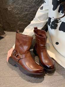Bottes courtes tendance, polyvalentes, minimalistes, décontractées, vintage - Camel - Voir 3