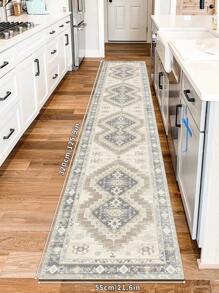 1pc/850g/㎡ Thảm hành lang phong cách cổ điển nhung pha lê, Thảm trải sàn họa tiết cho gia đình, Thảm dài cho hành lang/nhà bếp - Màu be - Xem 5