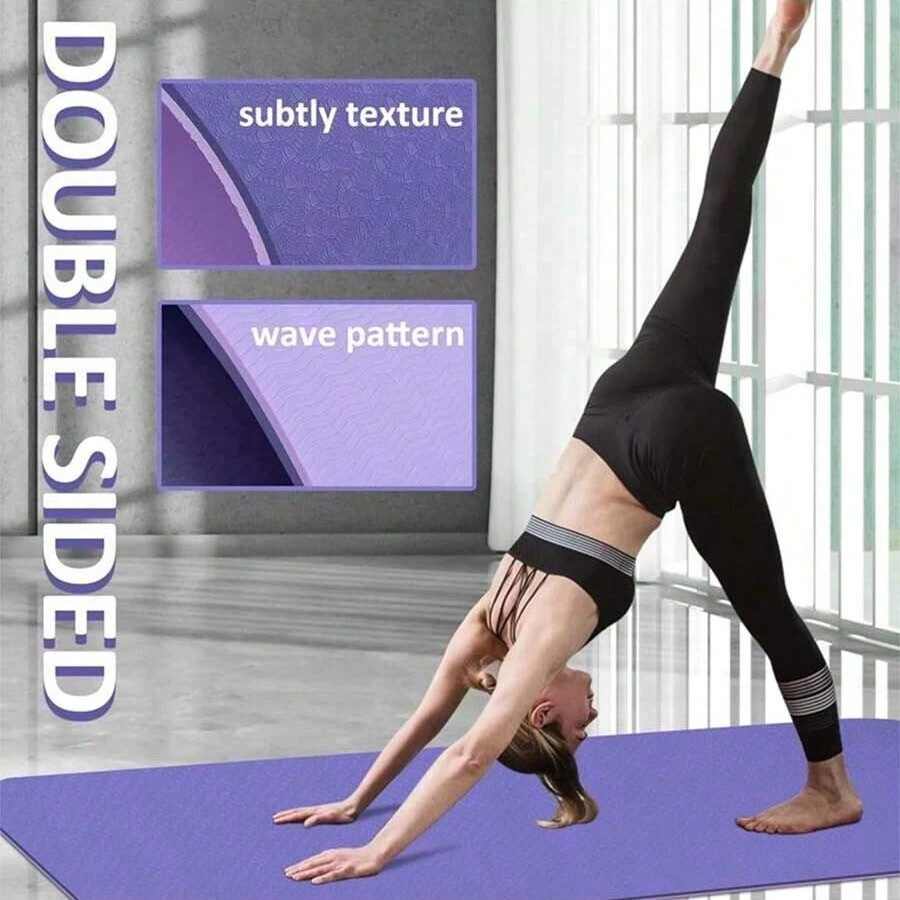 1pc 6mm Thick Yoga Mat For Women & Men, Fitness Exercise Pilates Pad For Home Gym - Purple - View 1