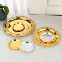 1pc Embossed Metal Dried Fruit Tray, Suitable For Dried Fruits, Cupcakes, Snack Tray, Appetizers And Vegetables, Perfect For Parties And Snacks, Decorations Best Gifts Birthday Plates Kitchen Accessories Kitchen Decor Trays Tray Decor