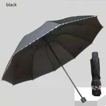 1把10骨黑色雨伞，两用折叠伞，格子饰边，促销印花雨伞