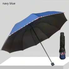 1把10骨黑色雨伞，两用折叠伞，格子饰边，促销印花雨伞