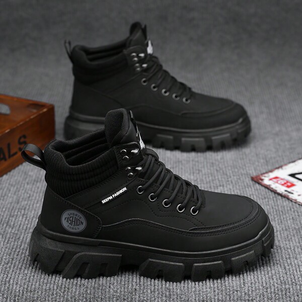 Men's Shoes Autumn New High-Top Platform Boots Anti-Slip Wear-Resistant Work Shoes Outdoor Leisure Shoes