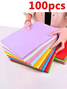 100 Sheets Colorful A4 Colored Paper, Handmade Paper, Printing Paper, Origami Paper, Paper Cutting, Kindergarten Square Origami Paper, Colorful Copy Paper - Multicolor - View 10