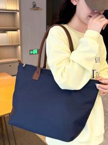 Túi Tote Vải Oxford Dung Tích Lớn Thời Trang Đơn Giản Cho Nữ, Túi Đeo Vai Đa Năng Nhẹ, Túi Xách Thường Ngày Hợp Thời Trang, Thích Hợp Cho Việc Đi Làm Và Những Chuyến Đi Ngắn Ngày - Màu xanh lam - Xem 6