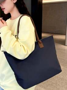 Túi Tote Vải Oxford Dung Tích Lớn Thời Trang Đơn Giản Cho Nữ, Túi Đeo Vai Đa Năng Nhẹ, Túi Xách Thường Ngày Hợp Thời Trang, Thích Hợp Cho Việc Đi Làm Và Những Chuyến Đi Ngắn Ngày - Màu xanh lam - Xem 4