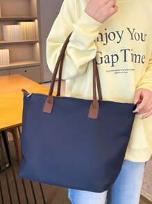 Túi Tote Vải Oxford Dung Tích Lớn Thời Trang Đơn Giản Cho Nữ, Túi Đeo Vai Đa Năng Nhẹ, Túi Xách Thường Ngày Hợp Thời Trang, Thích Hợp Cho Việc Đi Làm Và Những Chuyến Đi Ngắn Ngày - Màu xanh lam - Xem 5