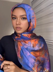 1 chiếc khăn trùm đầu nhuộm loang màu Hồi giáo mềm mại và thoải mái, thích hợp để che nắng và gió khi ra ngoài - 180*80 - Xem 1