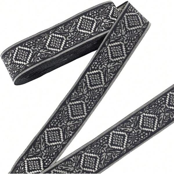 10 yards de ruban brodé de 4cm de large en polyester jacquard vintage. Ruban, frange pour couture, DIY, décoration d'intérieur, mariage, vêtements et accessoires. Couleur : noir.