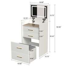 3 In 1 Vanity Desk With Open Top Mirror,Small Make Up Vanity Set With Visible Glass Desktop,Compact Makeup Vanity With 3 Drawers,Dressing Table For Bedroom - 白色 - 查看 5