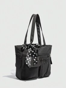 大容量纯色手提包，带多个口袋，简洁轻便，适合携带笔记本电脑 - 黑色 - 查看 3