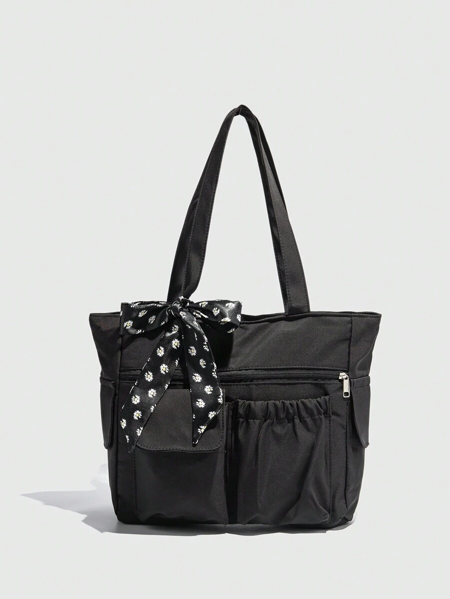 大容量纯色手提包，带多个口袋，简洁轻便，适合携带笔记本电脑