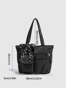 大容量纯色手提包，带多个口袋，简洁轻便，适合携带笔记本电脑 - 黑色 - 查看 10