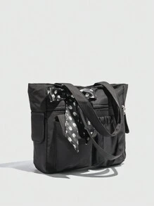 大容量纯色手提包，带多个口袋，简洁轻便，适合携带笔记本电脑 - 黑色 - 查看 6