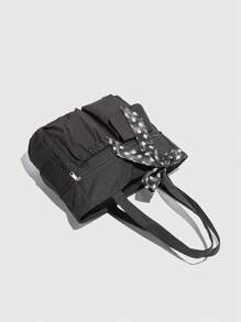 大容量纯色手提包，带多个口袋，简洁轻便，适合携带笔记本电脑 - 黑色 - 查看 7