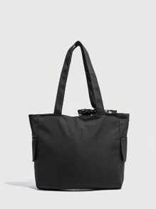 大容量纯色手提包，带多个口袋，简洁轻便，适合携带笔记本电脑 - 黑色 - 查看 5