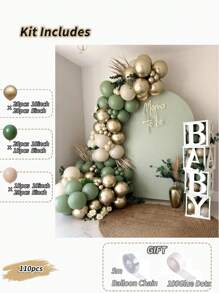 110 Stück, Set mit Ballongirlande in Salbeigrün, beige und goldene Ballons für Hochzeit, Geburtstag, Innenraum, Taufe, Dekoration, Hochzeitsdekoration, Partydekoration, Jahrestags-Dekoration, Bridal-Shower-Dekoration