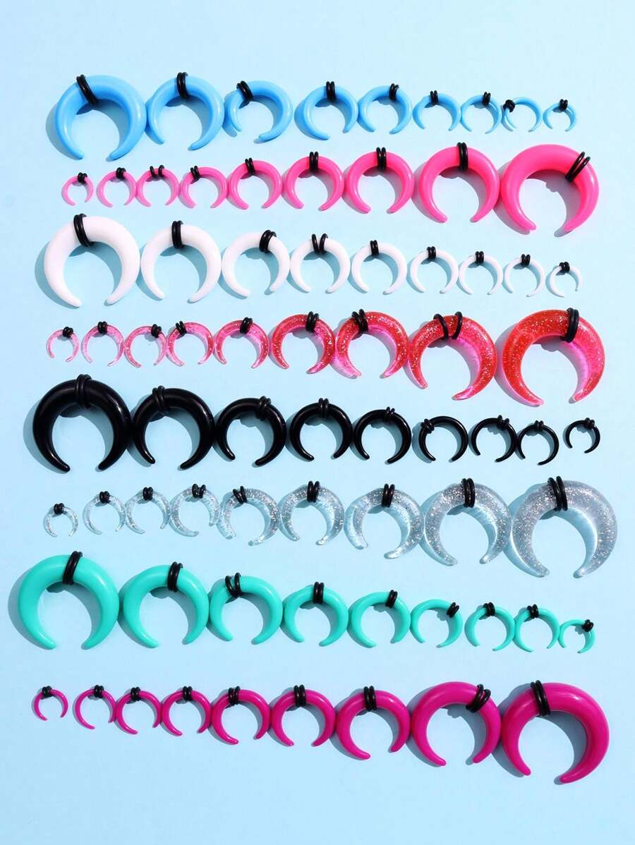 Bộ 9 khuyên xỏ khuyên tai hình chữ U bằng Acrylic nhiều màu sắc lấp lánh phong cách Punk Rock Hip-Hop, kiểu sừng bò, dụng cụ xỏ khuyên, phụ kiện xỏ khuyên trang sức cơ thể Unisex, thích hợp cho lễ hội và tiệc tùng - Nhiều màu - Xem 1