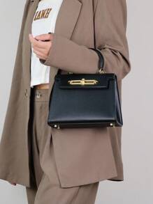 High-End 2025 Ladies Handbag, Elegant Small Bag With Palm Print, Briefcase Style Work Bag, Lightweight Square Shaped Shoulder/Crossbody Bag For Women, Best Mother's Day Gifts Women - 黑色 - 查看 9