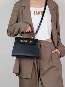 High-End 2025 Ladies Handbag, Elegant Small Bag With Palm Print, Briefcase Style Work Bag, Lightweight Square Shaped Shoulder/Crossbody Bag For Women, Best Mother's Day Gifts Women - 黑色 - 查看 11
