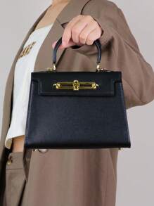 High-End 2025 Ladies Handbag, Elegant Small Bag With Palm Print, Briefcase Style Work Bag, Lightweight Square Shaped Shoulder/Crossbody Bag For Women, Best Mother's Day Gifts Women - 黑色 - 查看 7