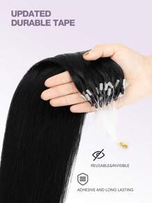 50 Strands Micro Loop Hair Extensions Nature Black 14-22inch Straight Micro Link Real Human Hair Hair Extensions Invisible Micro Beads Thick Micro Ring Hair Extensions Halloween Costumes - S1B - View 5