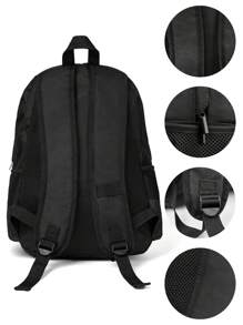 1pc Customized Text Or Graphic Print Fashionable Casual Multi-Function Large Capacity Backpack, Laptop Bag, Gym Bag - Black - View 2