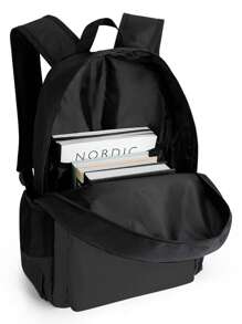 1pc Customized Text Or Graphic Print Fashionable Casual Multi-Function Large Capacity Backpack, Laptop Bag, Gym Bag - Black - View 6