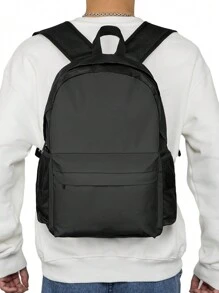 1pc Customized Text Or Graphic Print Fashionable Casual Multi-Function Large Capacity Backpack, Laptop Bag, Gym Bag - Black - View 3