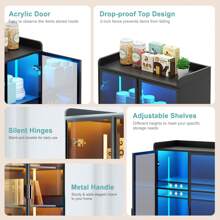 HNEBC Tall Storage Cabinet Up To 70", LED Kitchen Pantry Cabinet With Human Body Induction, 5 Tier Bookcase Display Cabinet With Adjustable Shelves For Living Room Office - màu đen - Xem 3