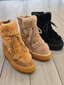 Botas de invierno hermosas Stellameli en negro, caqui y camello en PU con forro interno de piel sintética y piel sintética externa muy suave con cordones a juego con el tono del zapato. Ideales para las temporadas talla grande frías. - Caqui - Ver 3