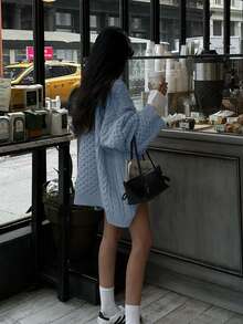 Áo len dệt kim cổ tròn dài tay trễ vai màu trơn thời trang thường ngày ấm áp cho nữ, mặc hàng ngày ngày lễ, quần áo rộng thùng thình, áo len dệt kim, mùa thu đông - Xem 7