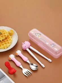 Conjunto personalizado de cuchara, tenedor y palillos de entrenamiento de acero inoxidable, ideas de regalo para regreso a la escuela, invierno, San Valentín para niño o niña