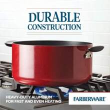 Reliance 10qt Aluminum Nonstick Wide Stock Pot Red: Large Cooking Pot, Glass Lid, Dishwasher & Oven Safe - Red - View 4