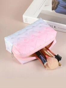 1pc Heart Pattern Valentine's Day Gradient Makeup Bag, Fashion Portable PU Waterproof Makeup Bag - Smooth Zipper Creative Design, Ample Storage Space Design Travel Makeup Bag,For Holiday Beach, Bathroom Collection, Bedroom Collection, Large Capacity - Multicolor - View 1