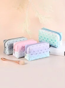 1pc Heart Pattern Valentine's Day Gradient Makeup Bag, Fashion Portable PU Waterproof Makeup Bag - Smooth Zipper Creative Design, Ample Storage Space Design Travel Makeup Bag,For Holiday Beach, Bathroom Collection, Bedroom Collection, Large Capacity - Multicolor - View 7