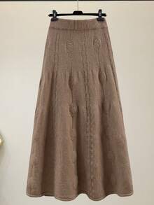 Women's Elegant Jacquard Knit Sweater Dress, Warm - Khaki - View 4