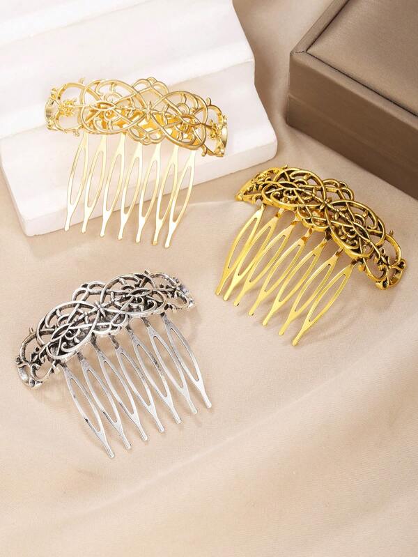 1pc Vintage Minimalist Hollow Ruffled Side Hair Comb, Daily Hairstyle Accessory Gift For Women, Bridal Wedding Hair Decoration, Combs, Haircomb