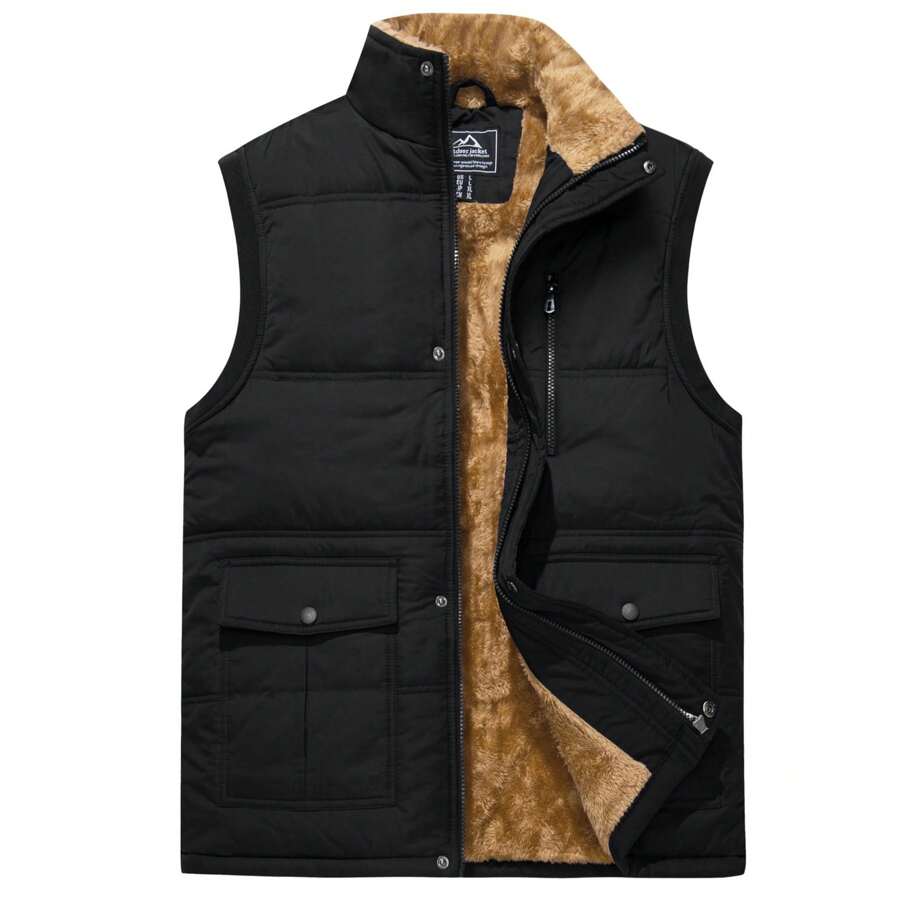 Cotrasen Men's Casual Vest Coat Winter Padded Lined Warm Sleeveless Jacket Multi-Pocket Outdoor Work Jacket - Black - View 1
