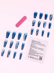 24pcs Long Coffin Rhinestone Decor Fake Nail & 1sheet Tape & 1pc Nail File Press On Nails Nail Supplies - Multicolor - View 2