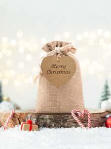 40pcs-Drawstring Card Linen Gift Bag, Heart-Shaped Bag Drawstring Dinen Gift Bag, Perfect For Valentine's Day, Wedding, Birthday, Party Gifts, Valentine's Days - Apricot - View 4