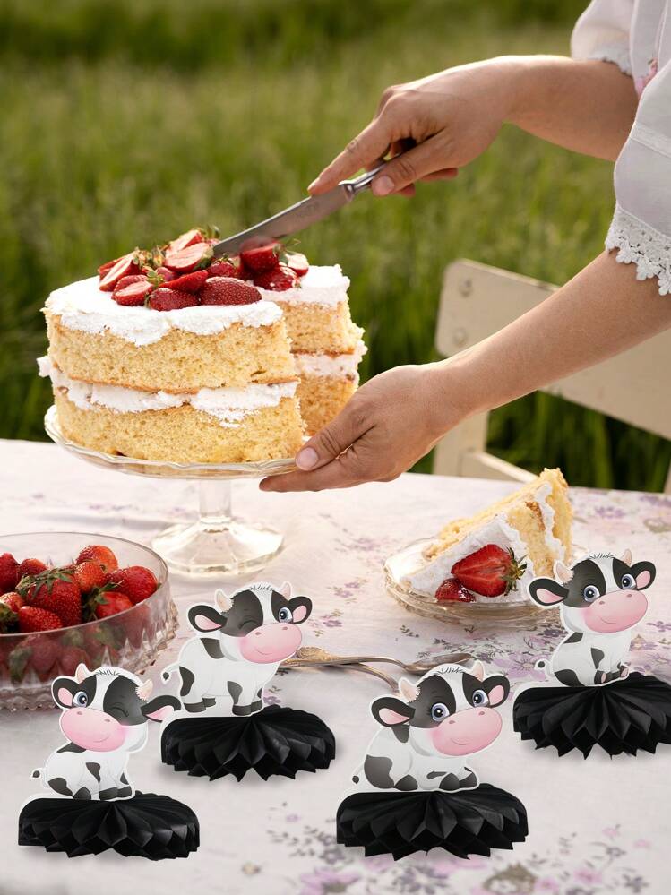 9 Pezzi Centrotavola A Nido D'Ape A Tema Mucca Rosa - Decorazioni 3D Per Feste A Tema Fattoria, Compleanno, Baby Shower, Con Cartoncini E Palline