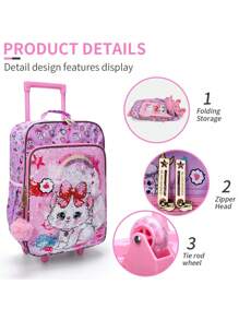 BLING BABIES Girs Wheeled Suitcase, 18 Inch Double-Sided Pink Cartoon Cat Sequins Design, Carry-On Suitcase, Nighttime Reflective. - one-size - View 7